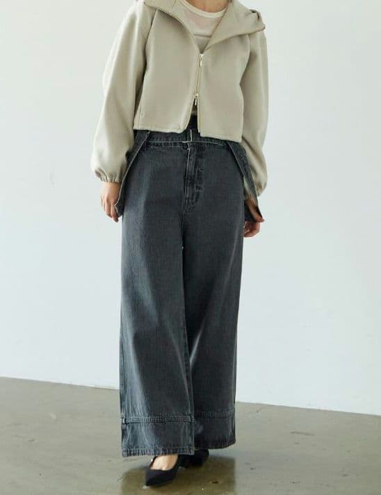 エストラータ STRATA 2wayハイウエストサロペットデニム XSブラック