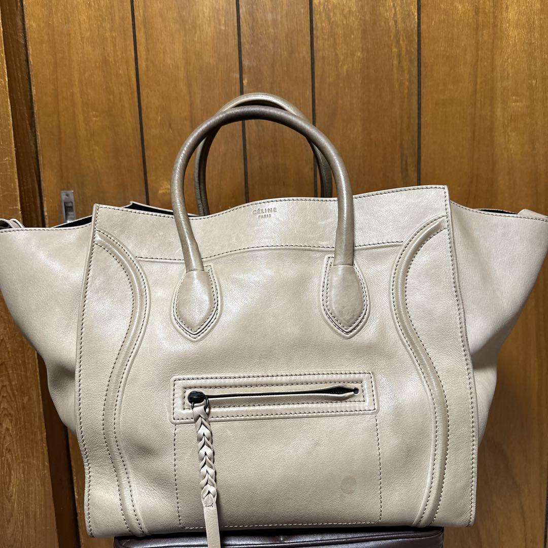 CELINE ベージュ レザー バッグ 保存袋付き CELINE ラゲージ ベージュ レザートートバッグ - メルカリ