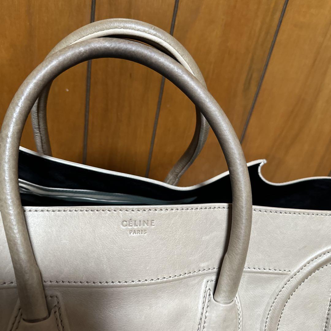 CELINE ベージュ レザー バッグ 保存袋付き CELINE ラゲージ ベージュ レザートートバッグ - メルカリ