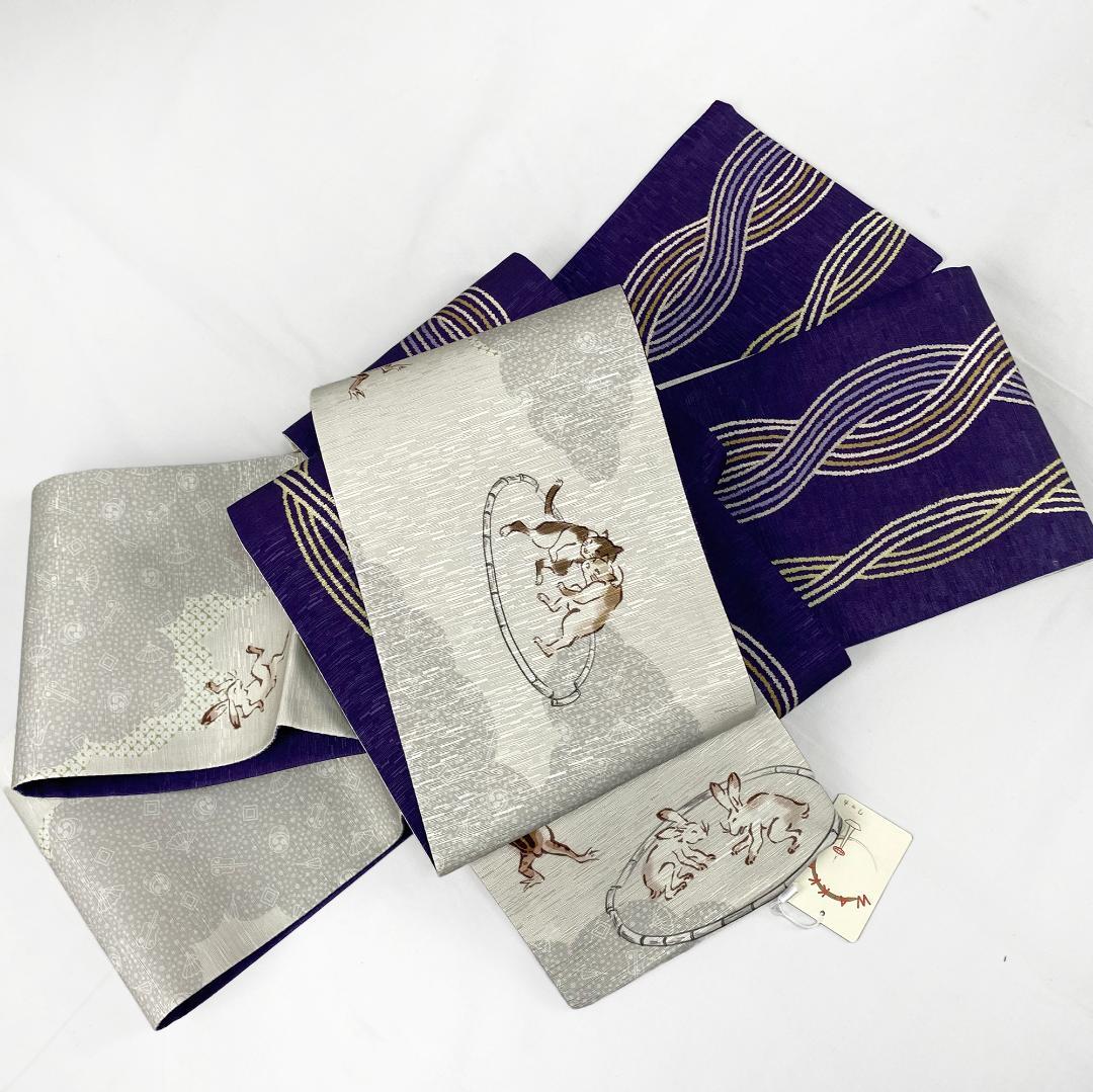 2926★未使用★半幅帯 WAKKA 鳥獣戯画 綱取り 相撲 うさぎ カエル 猫 2926★未使用★半幅帯 WAKKA 鳥獣戯画 綱取り 相撲 うさぎ カエル 猫