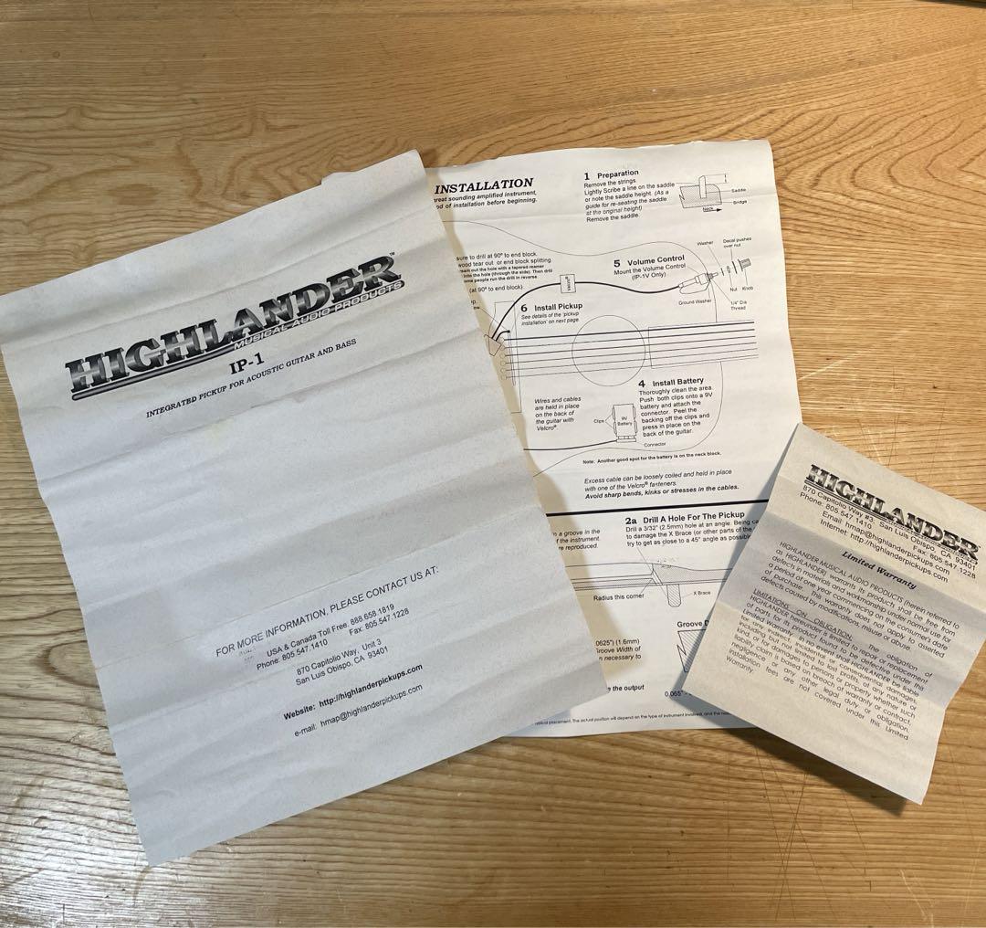HIGHLANDER IP-1 未使用品 アコースティックギター用ピックアップ