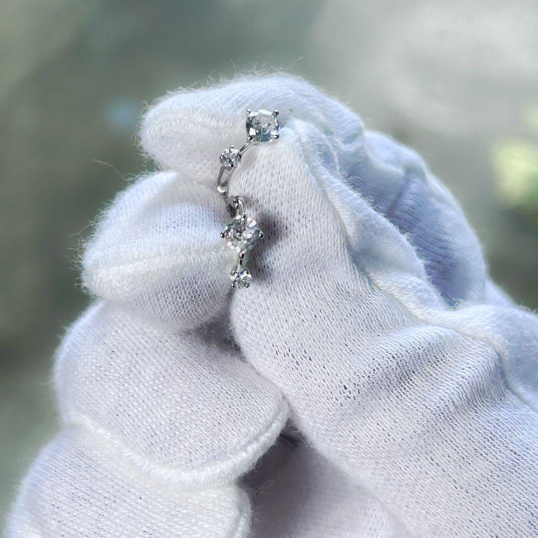 P019L【高級感】ダイヤピアス 二粒 フープ 品格 S925 プラチナ
