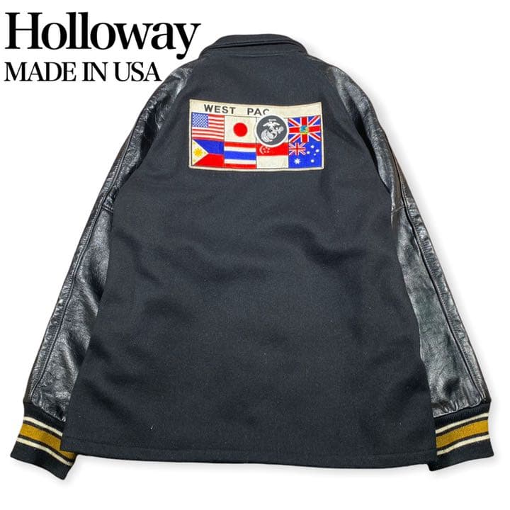 レア】Holloway☆ホロウェイ☆70s-80s レザー切り替えスタジャン