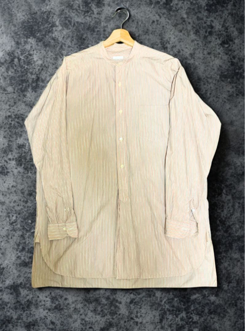 COMOLI コモリシャツ ピンクストライプ バンドカラー