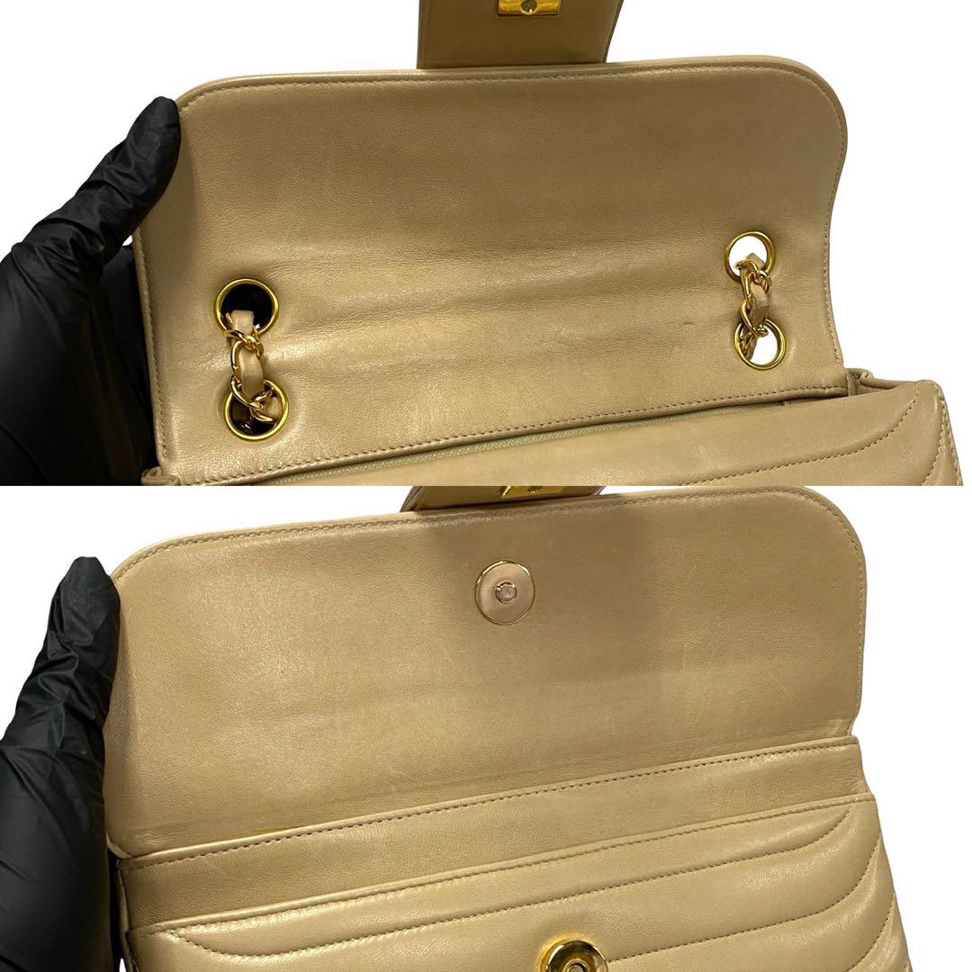 極 美品 シャネル ダブルフラップ ラムスキン チェーン ショルダーバッグ