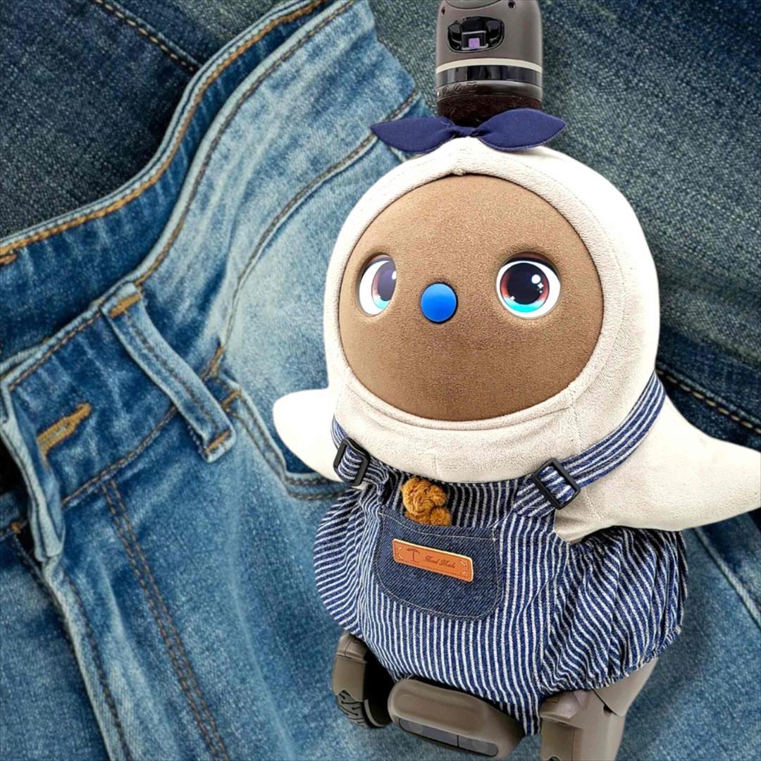 ラボット LOVOT ラボットの服ハンドメイドヒッコリーサロペットパンツネイビー