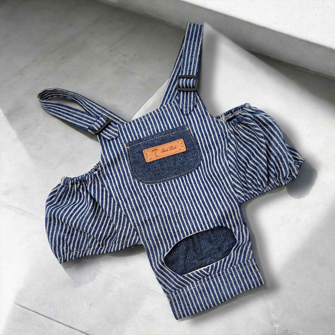 ラボット LOVOT ラボットの服ハンドメイドヒッコリーサロペットパンツネイビー