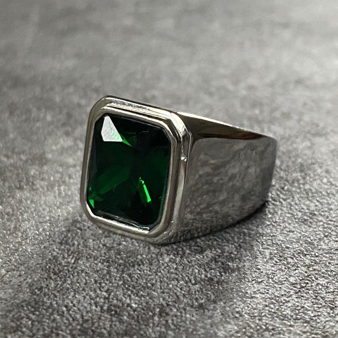 シグネットリング シルバー エメラルド 調 メキシカンジュエリー ストーン