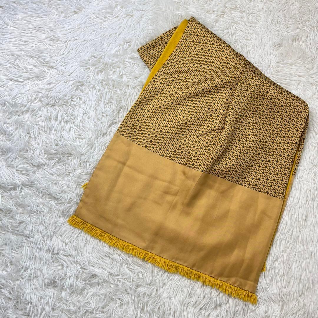 【美品】HERMES シルク アンゴラ マフラー ショール イエロー 総柄