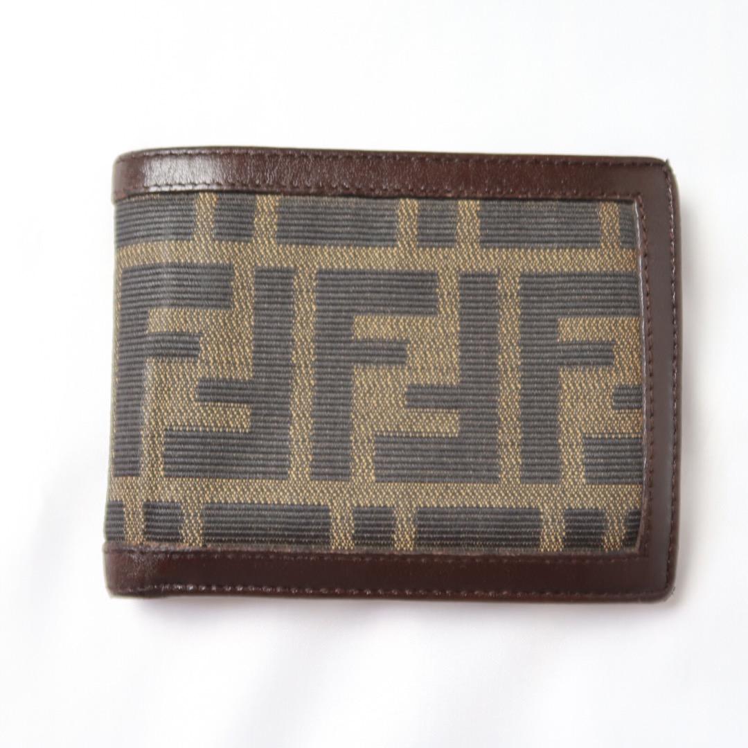 s348 良品!FENDI フェンディ ズッカ柄折り財布二つ折りレザーキャンバス
