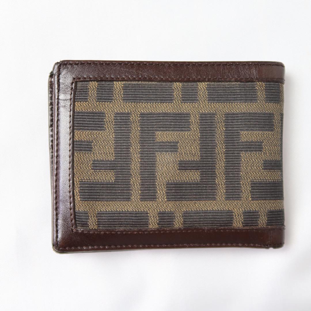 s348 良品!FENDI フェンディ ズッカ柄折り財布二つ折りレザーキャンバス
