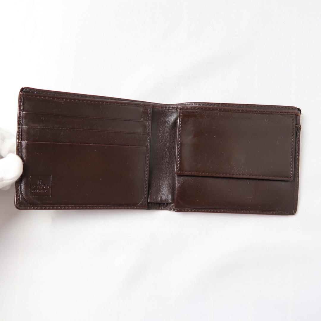s348 良品!FENDI フェンディ ズッカ柄折り財布二つ折りレザーキャンバス