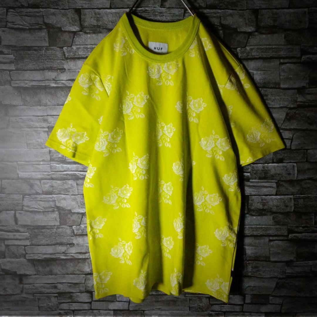 ハフHUF 薔薇柄Tシャツ レイヤー生地 厚手 スケボ ストリート Lサイズ