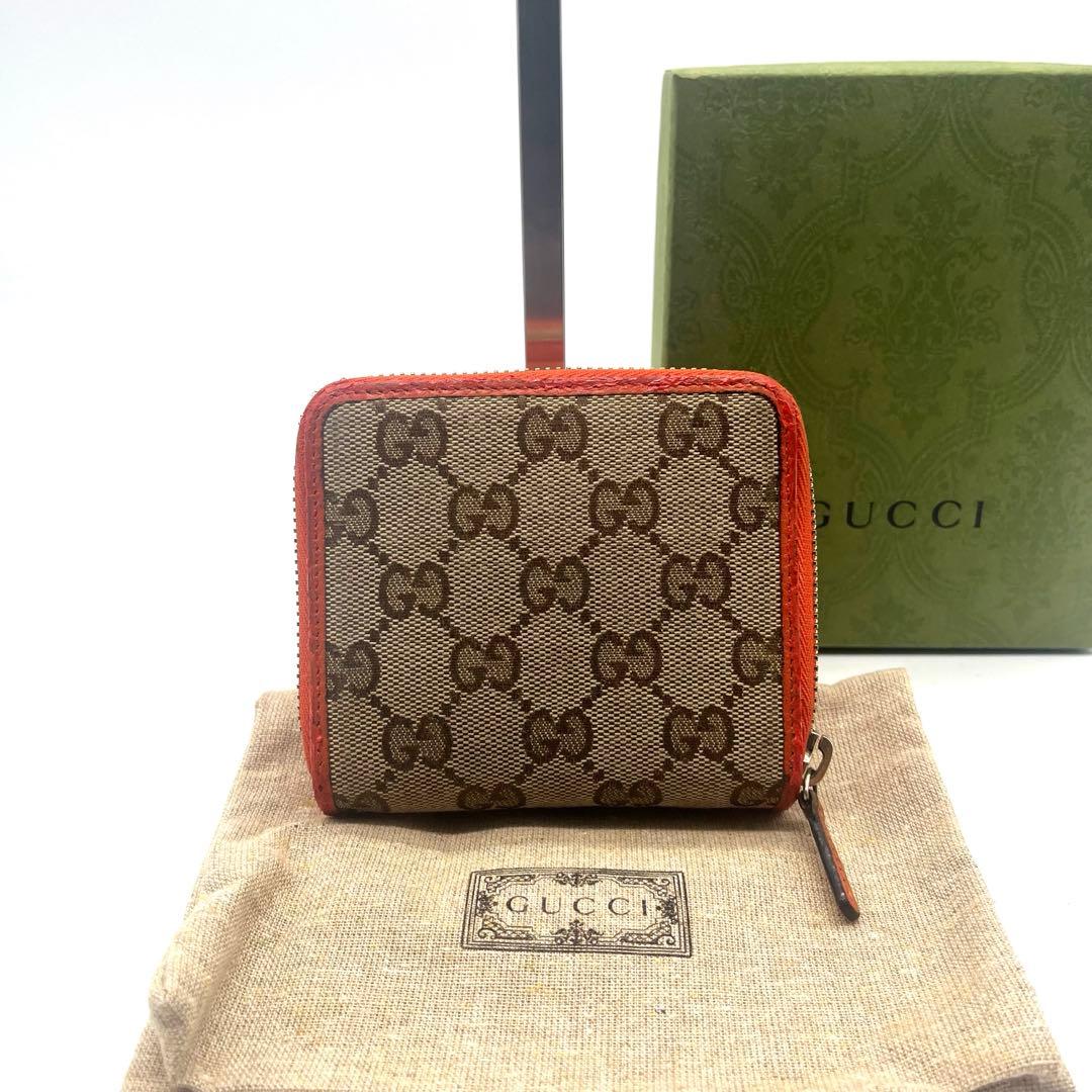 GUCCI グッチ 2つ折り財布 オレンジ レザー×GGキャンバス 346056