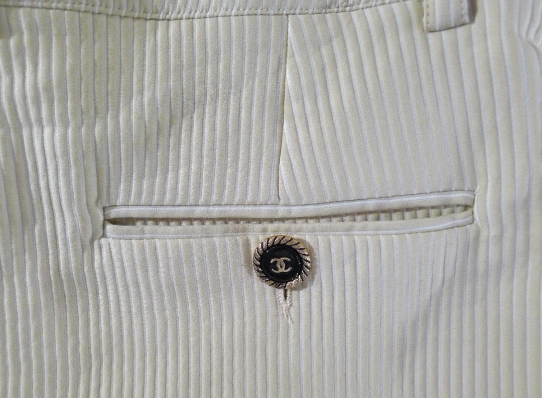 ◇【シャネル】ベージュカラーストライプベロアコットンパンツ01P#40◇ ◇【シャネル】ベージュカラーストライプベロアコットンパンツ01P#40◇