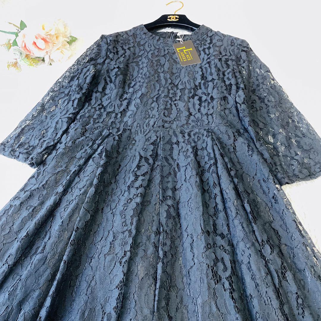 新品タグ付✨大きいサイズ　マザーズドレス　マキシ丈　レース　ブラック　XL 黒