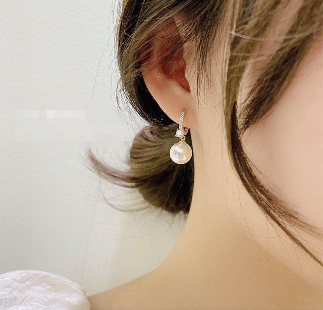 ▼ 【高級】あこや真珠　ダイヤモンド付きピアスk18 あこやパールピアス