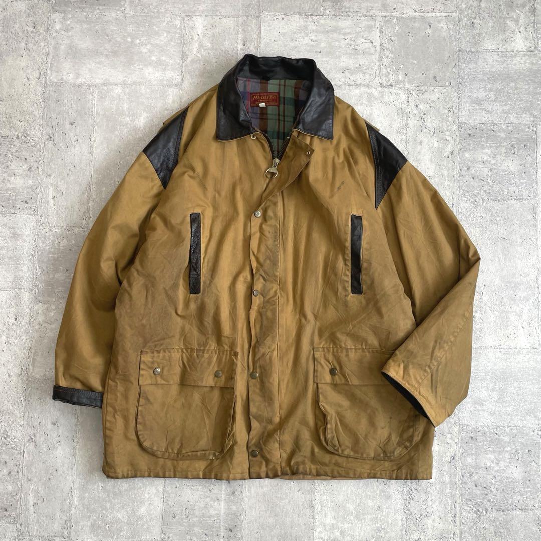 ENGLAND製 vintage レザーカラー オイルドジャケット XL