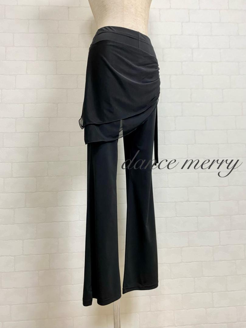 新品 社交ダンス パンツ オーバースカート 黒 レッスン ズボン