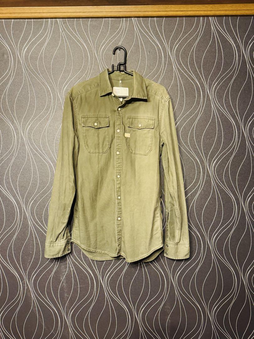 G STAR RAW 長袖 デニムシャツ S オリーブ色 アウトドア キャンプ