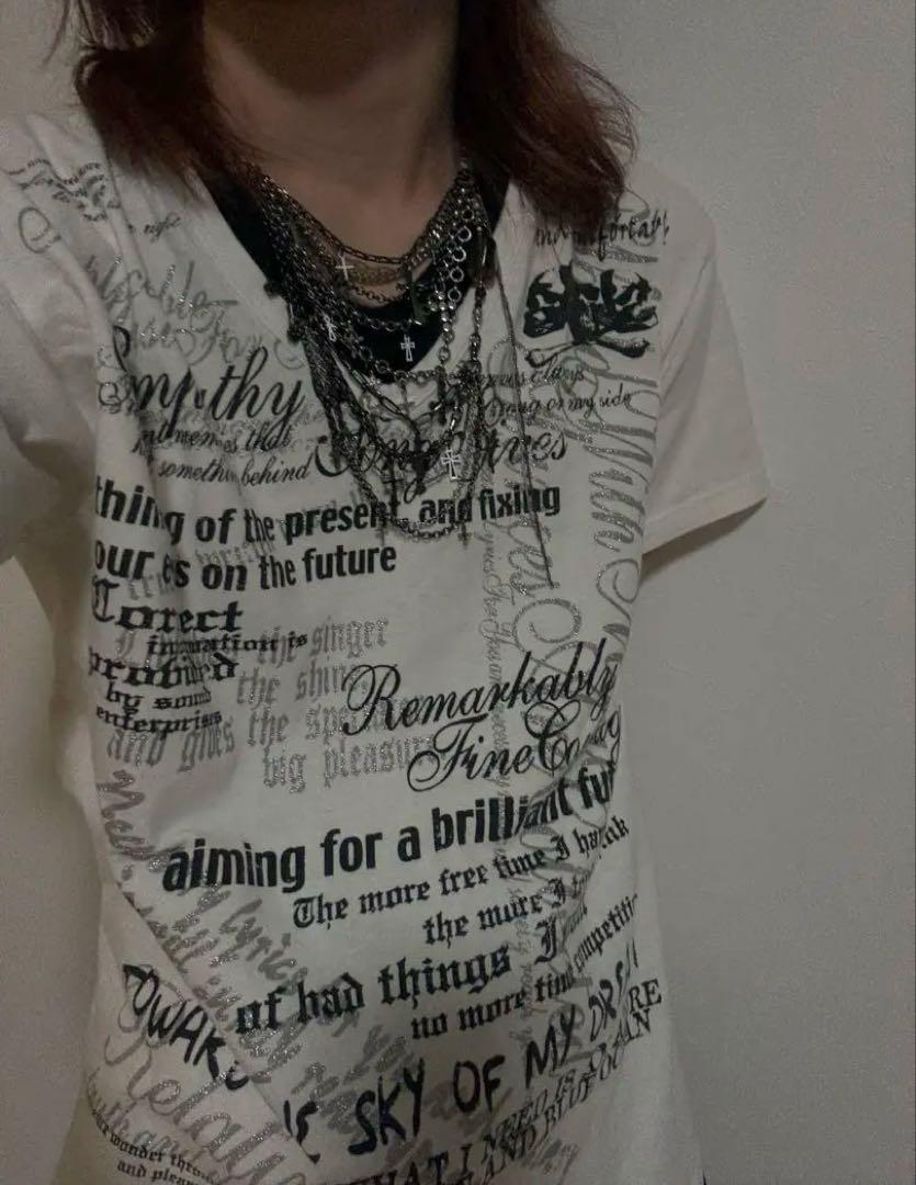 平成 お兄系 00s y2k ギャル スカル Tシャツ 英字 ラメ