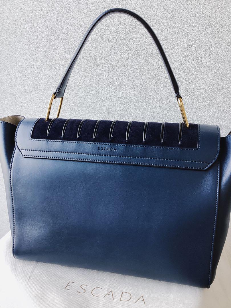 【ESCADA】エスカーダ　牛革×やぎ革　レザーバッグ　紺　定価206800円