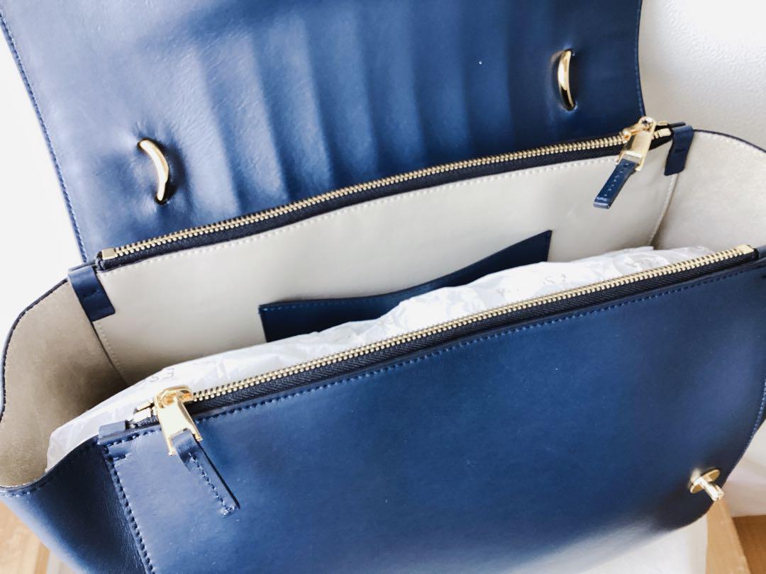 【ESCADA】エスカーダ　牛革×やぎ革　レザーバッグ　紺　定価206800円