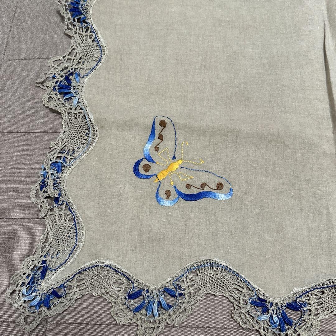 Franceフランスアンティーク　ブルー刺繍　珍しいクロス