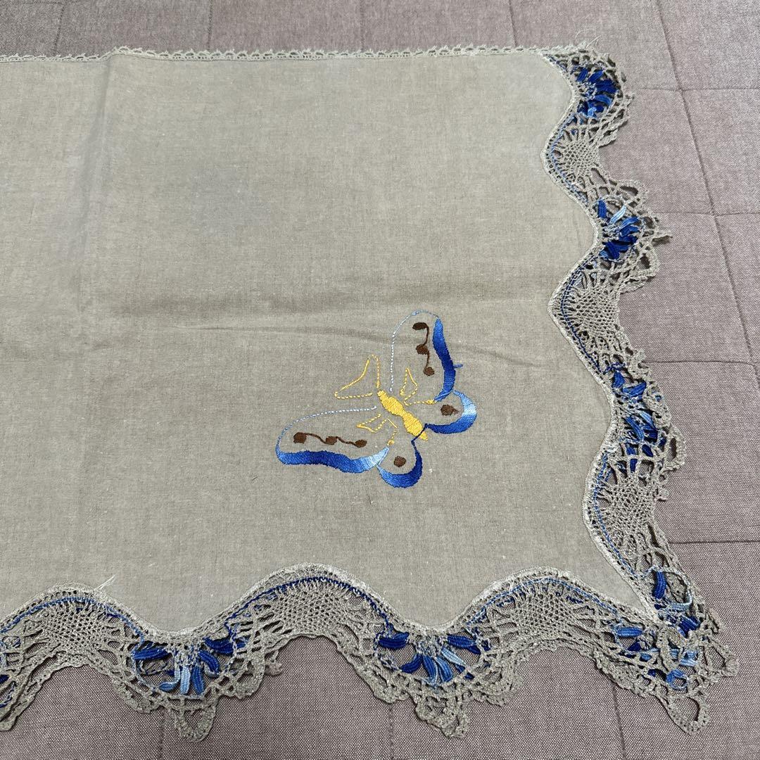 Franceフランスアンティーク　ブルー刺繍　珍しいクロス