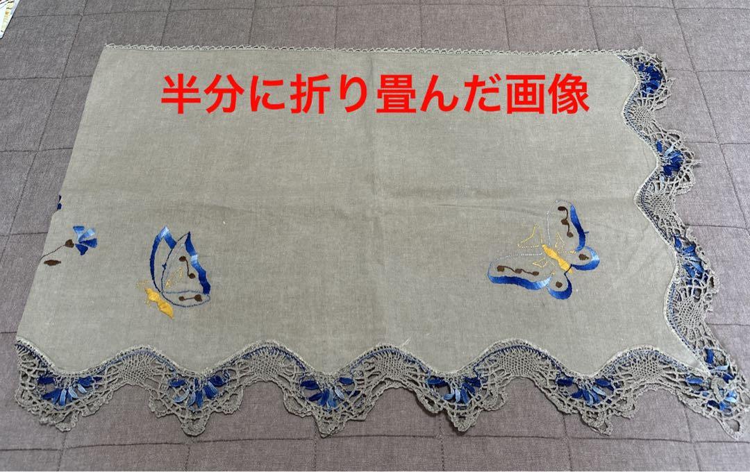 Franceフランスアンティーク　ブルー刺繍　珍しいクロス