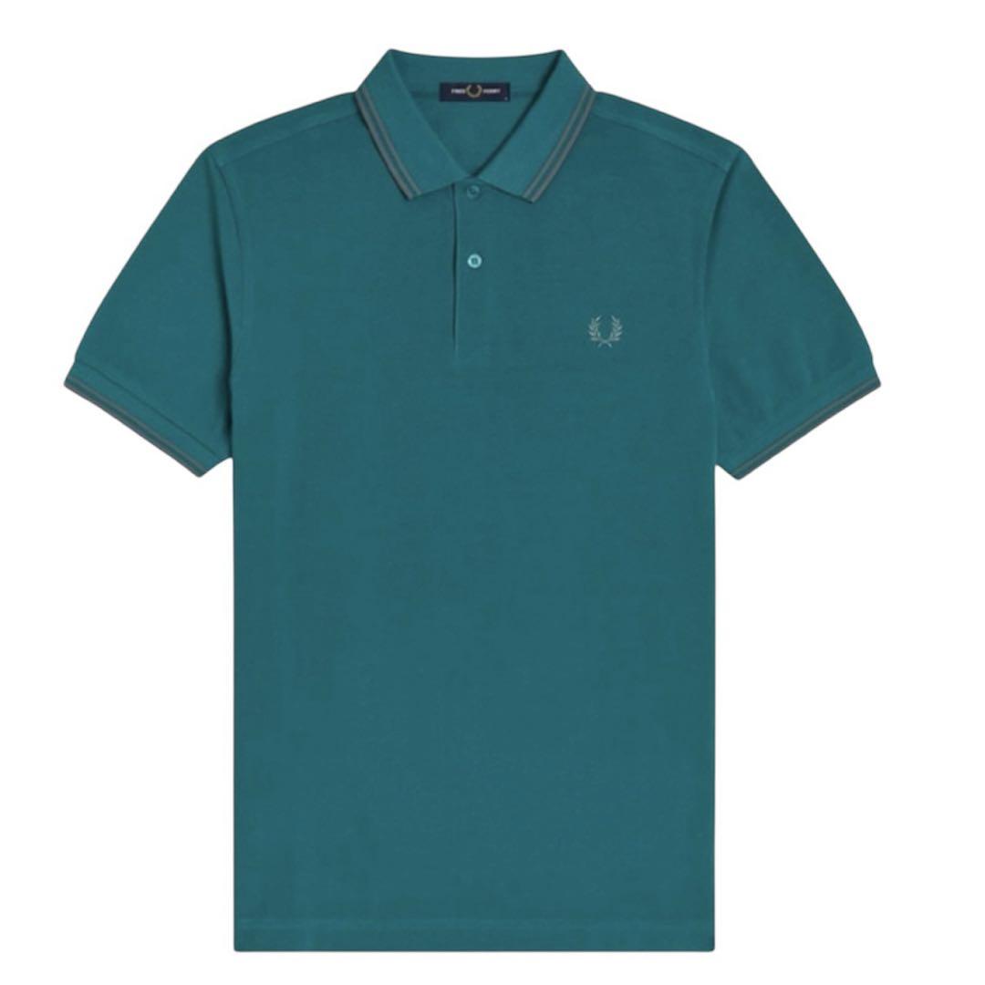 FRED PERRY メンズポロシャツ　エメラルドグリーン　×銀 M3600