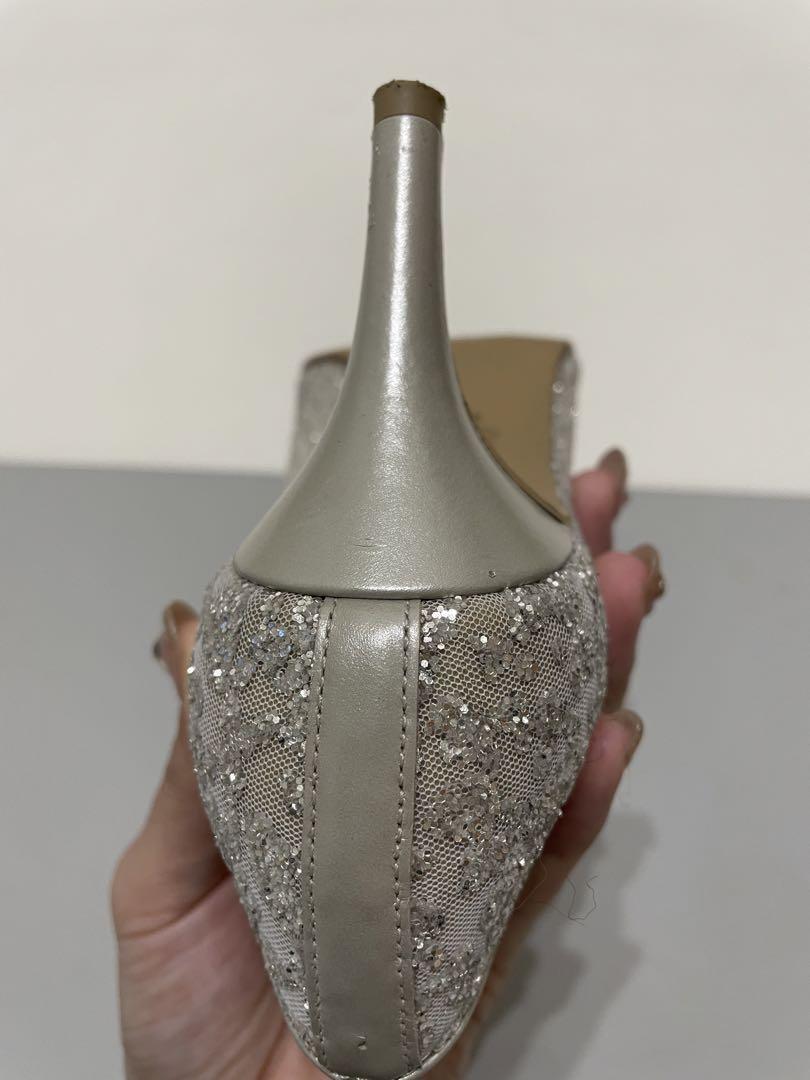 美品】DIANA プラチナグリッターチュール 7cmパンプス23cm