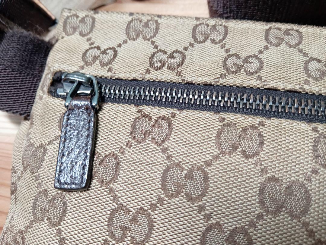 GUCCI グッチ ボディバッグ ウエストバッグ キャンバス レザー GG