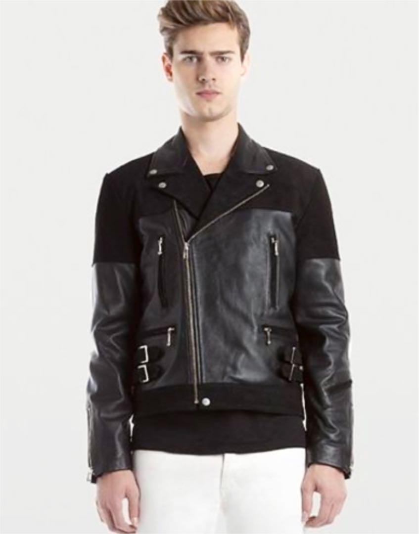 sandro カーフレザースエードコンビ バイカージャケット ダブルライダース sandro paris スエード カーフレザー コンビ ダブルライダース