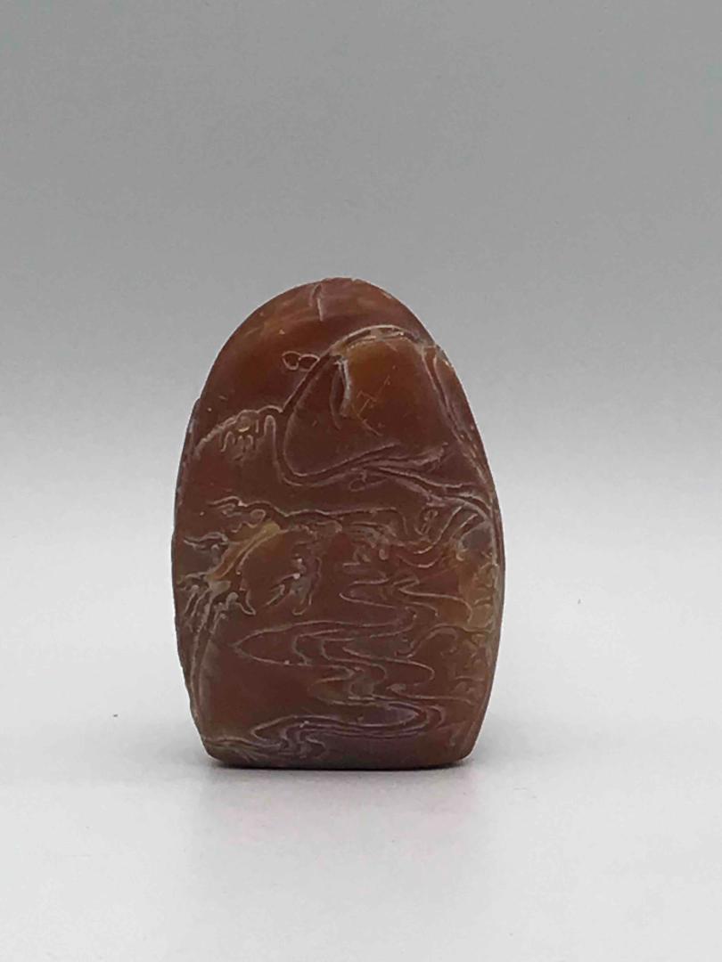 egg　田黄石　蘿蔔紋　古印材　仙人道人山水図彫り　篆刻(B-59)