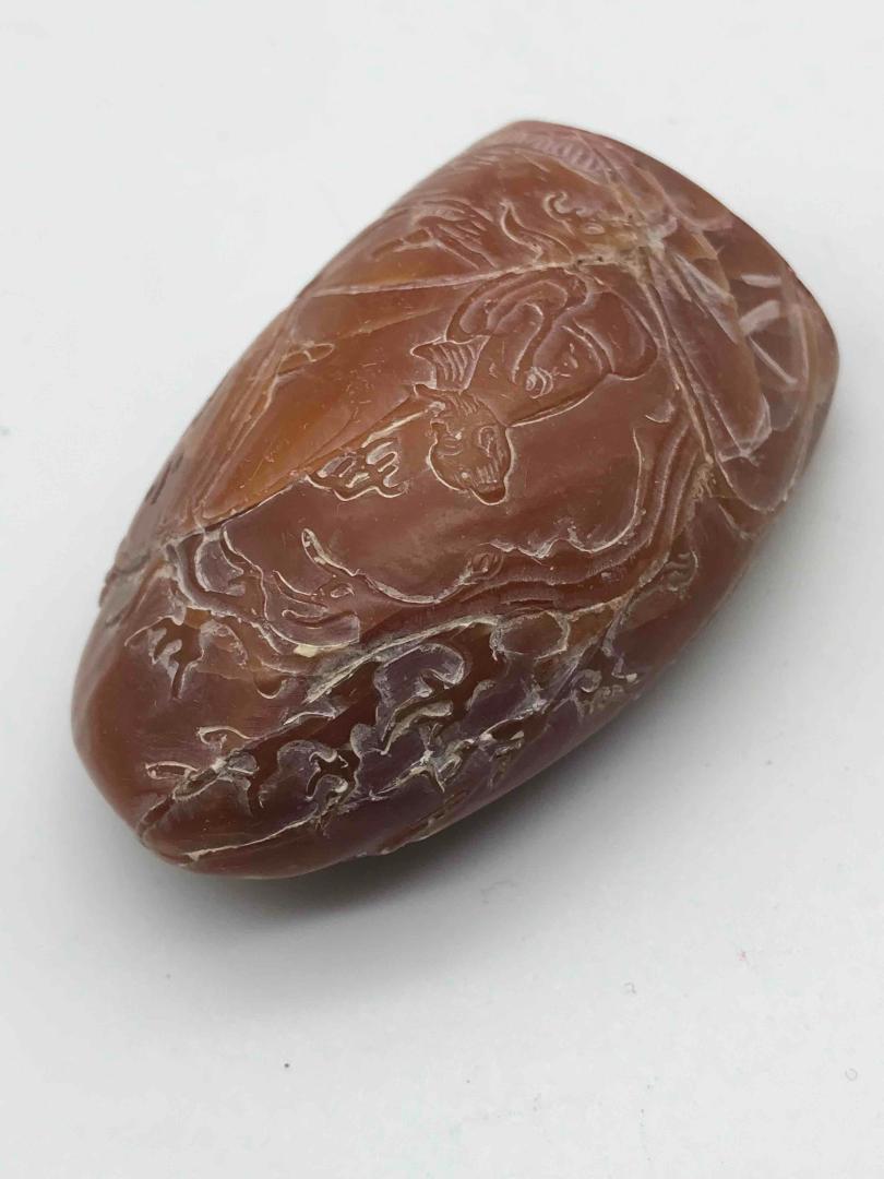 egg　田黄石　蘿蔔紋　古印材　仙人道人山水図彫り　篆刻(B-59)