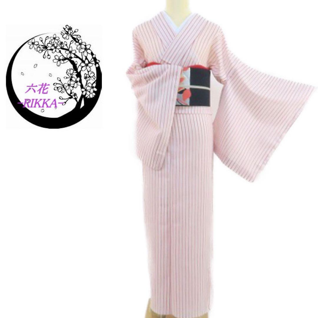 美品 洗える夏着物 縦縞 絽 小紋 着物 B-315