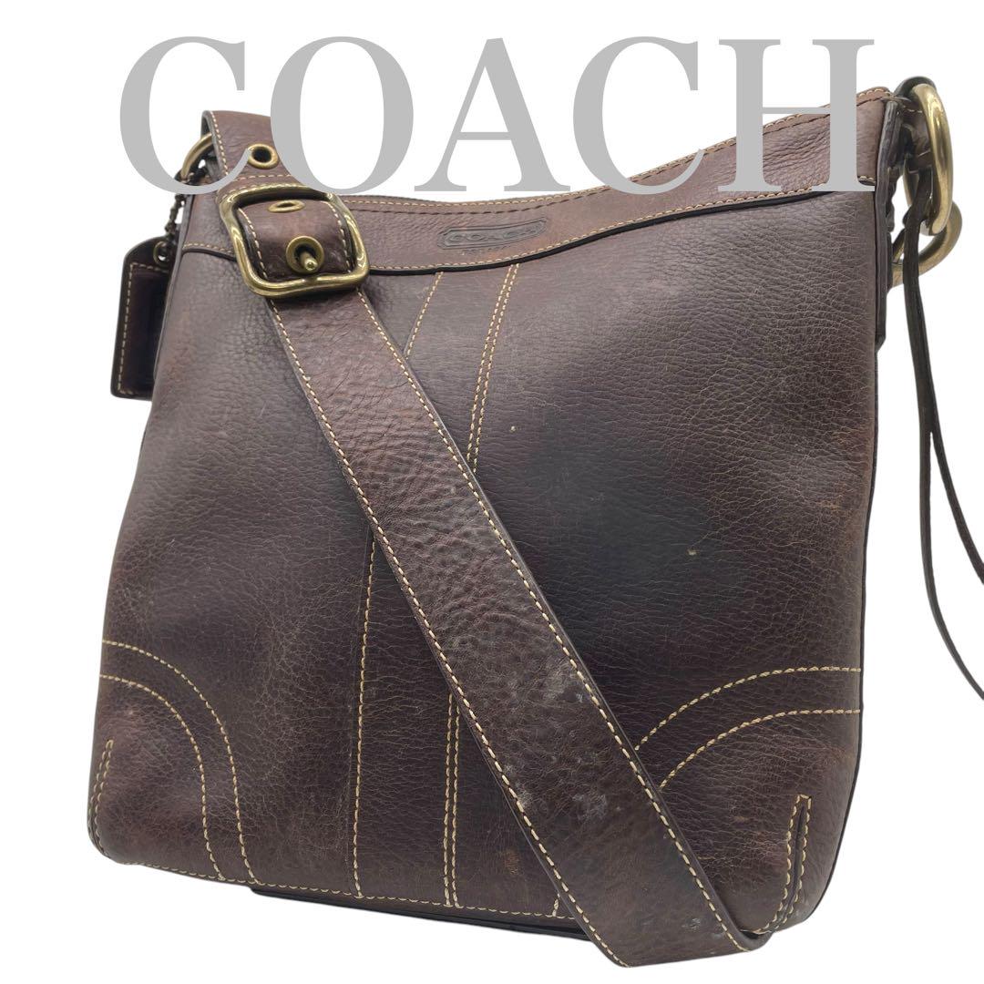 COACH ブラウン オールレザー ショルダーバッグ 斜め掛け クロスボディ