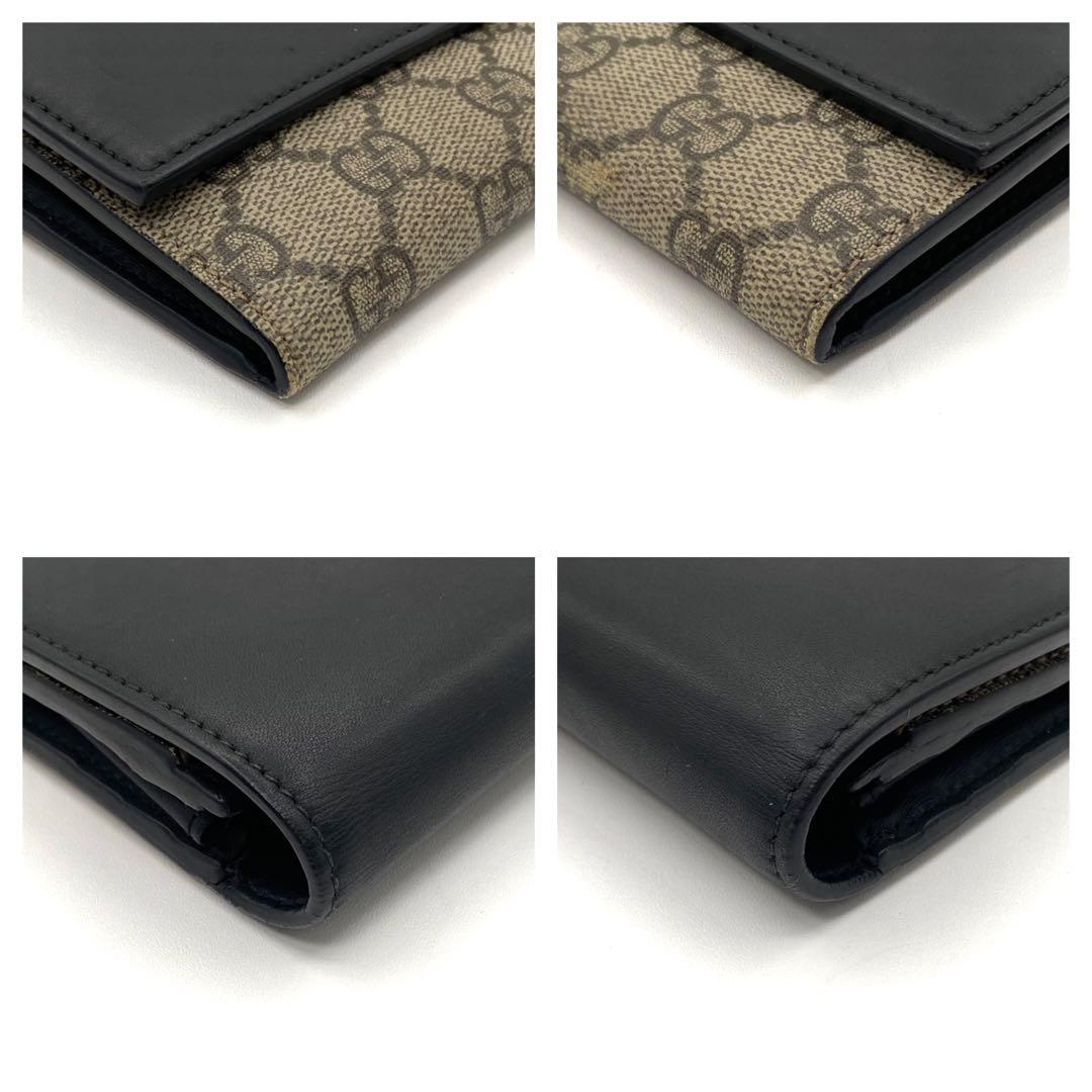 GUCCI 長財布 ブラック×ベージュ　GGスプリーム　ロゴ型押し　410100