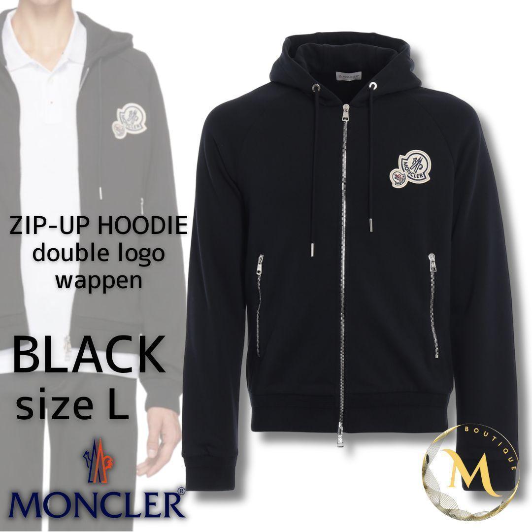 新品タグ付き・本物保証☆MONCLER ダブルワッペンパーカー L ブラック色
