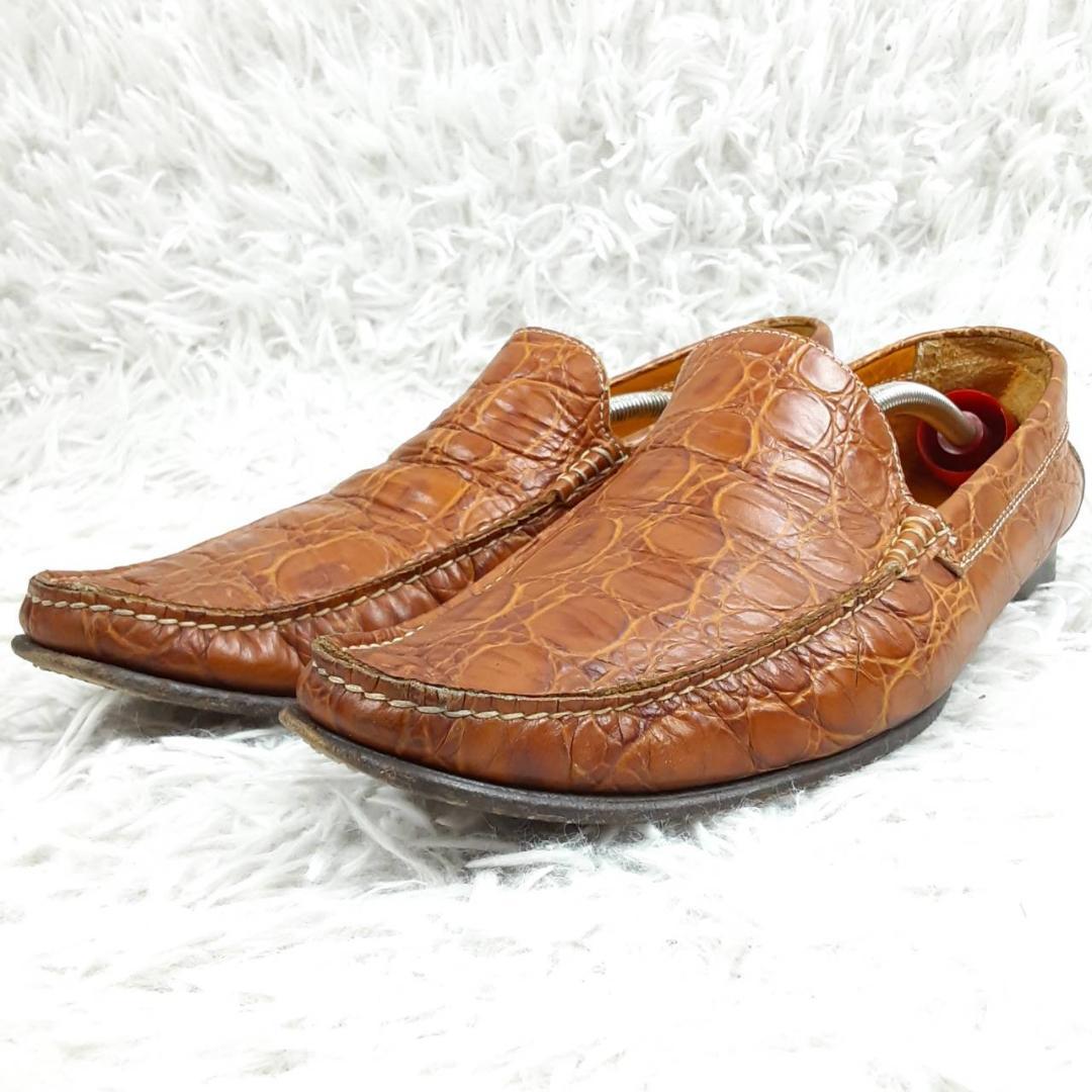 美品 28㎝◎Patrizio Dolci 型押しレザースリッポン 革靴 伊製