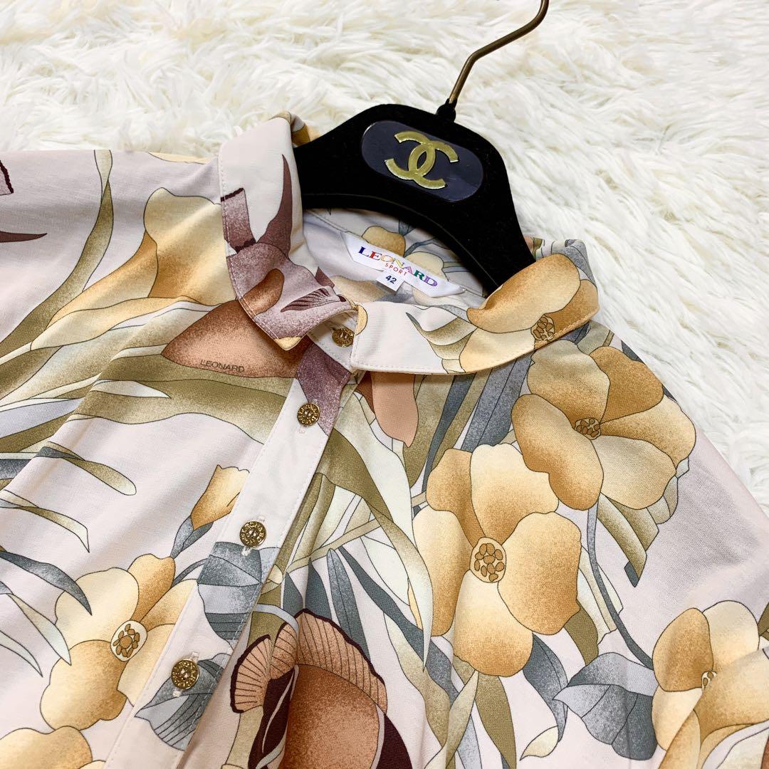 【美品】LEONARD SPORT ポロシャツ 花柄 金ボタン 大きいサイズ