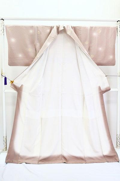 美品 小紋 薄いくすみピンク 葉文 金彩 身丈169.5cm 裄丈69cm
