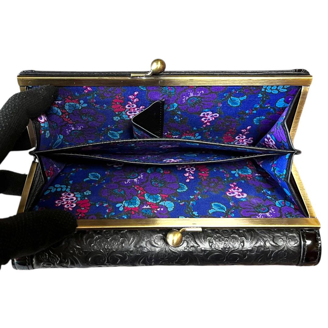 美品 ANNA SUI アナスイ がま口 セルパン レザー ブラック 黒