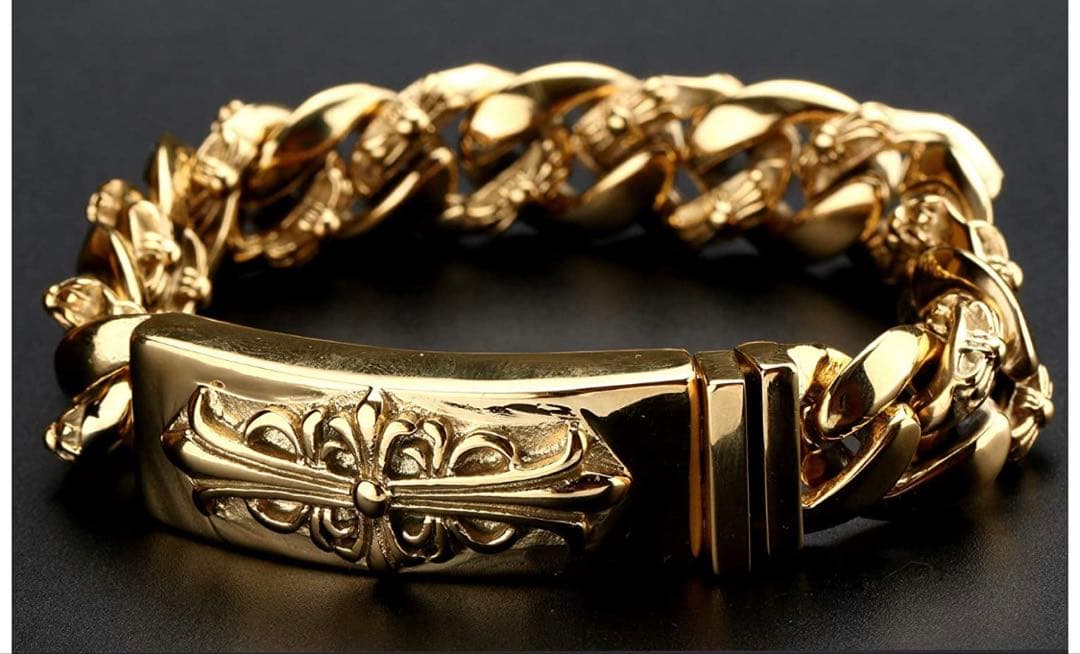 ゴールド フローラルIDブレスレット 金 喜平 ゴールド クロスブレスレット