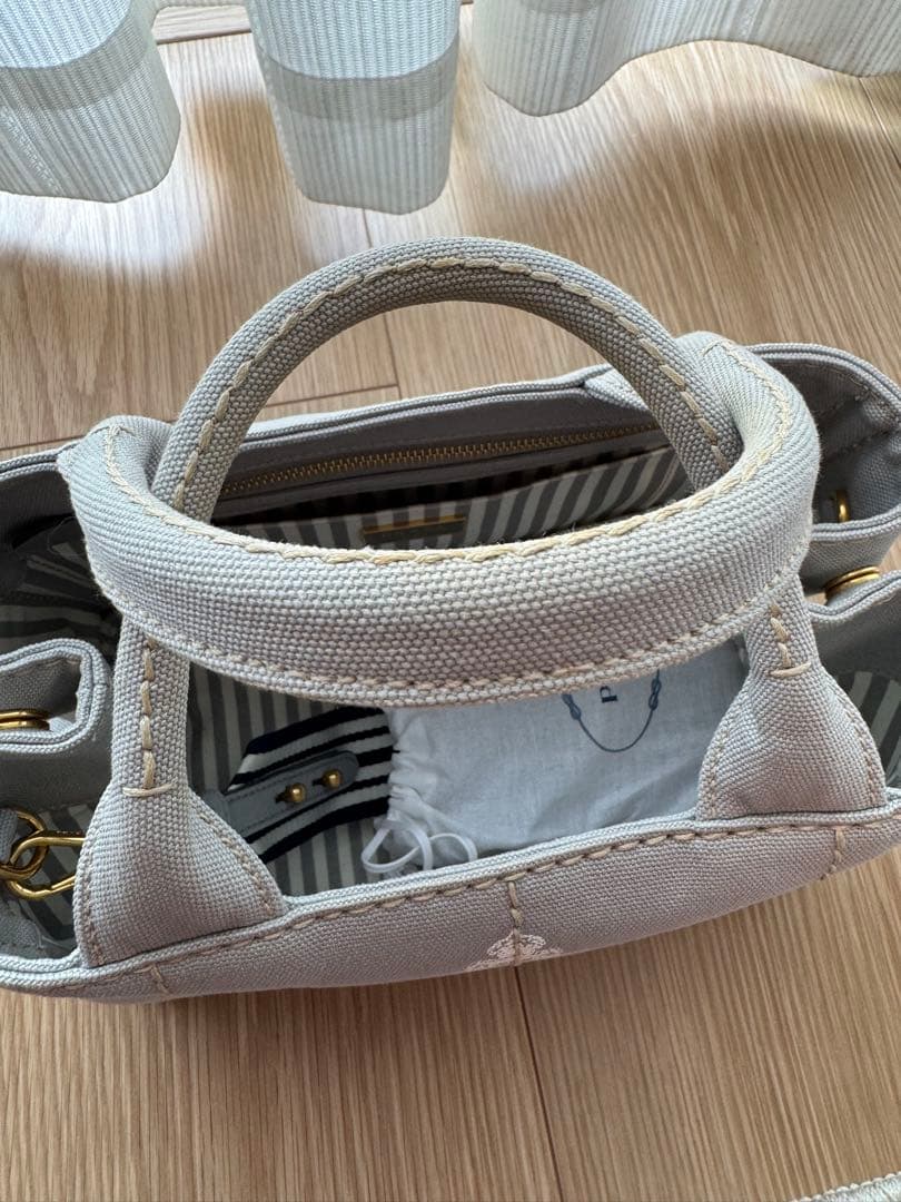 ◆◇美品 PRADA カナパ S グレー ストライプ ショルダーバッグ◇◆