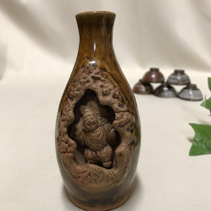 萬古焼 骨董品 アンティーク 刷毛目 縁起物 GxQZE-m57985778009 名工 人見洞永 酒器 恵比寿様 得価在庫