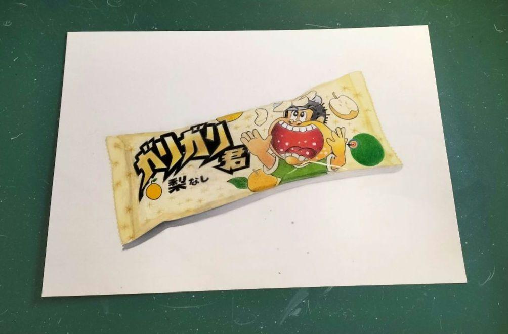 色鉛筆画　ガリガリ君の絵　原画　B5サイズ　額付き