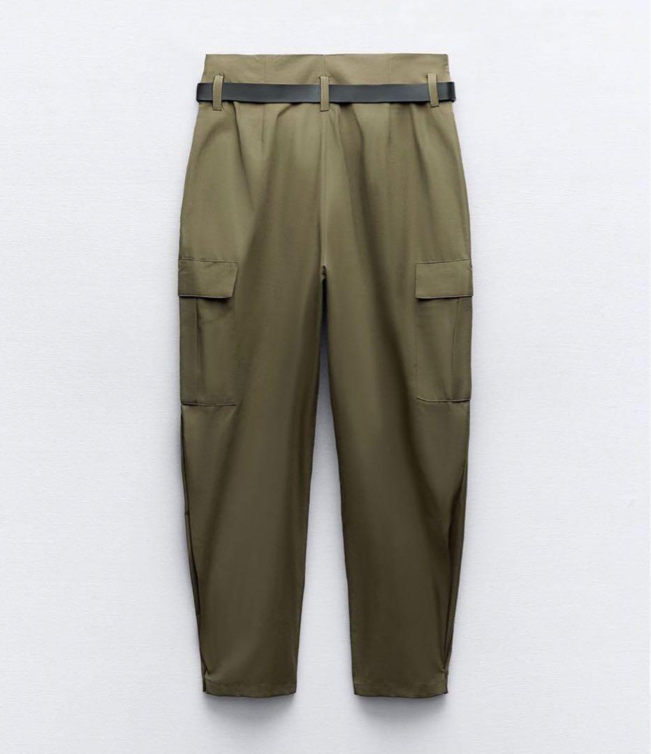 新品タグつき ♡ ZARA カーゴパンツ ベルト付き カーキ Sサイズ 7-9号