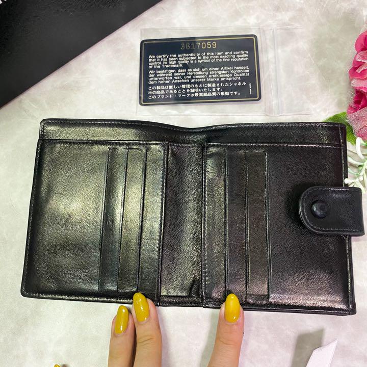 CHANEL シャネル wホック折り財布 黒 ブラック ロゴ ココマーク